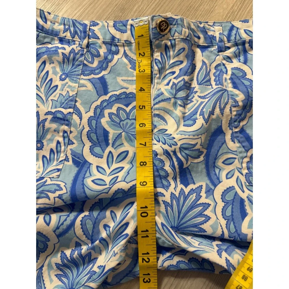 Stella Parker Blue Paisley Floral Straight Leg Pants Womens 12 Cotton Blend